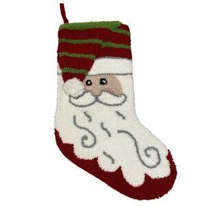 Santa with Striped Cap Hooked Christmas Stocking